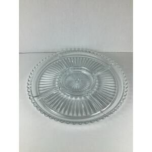 Large Glass Circular Platter 13" Diameter 4 Outer Serving Areas & 1 Center Area